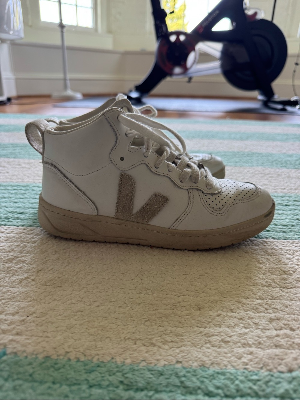 Veja White High-Top Sneakers with Beige Accents